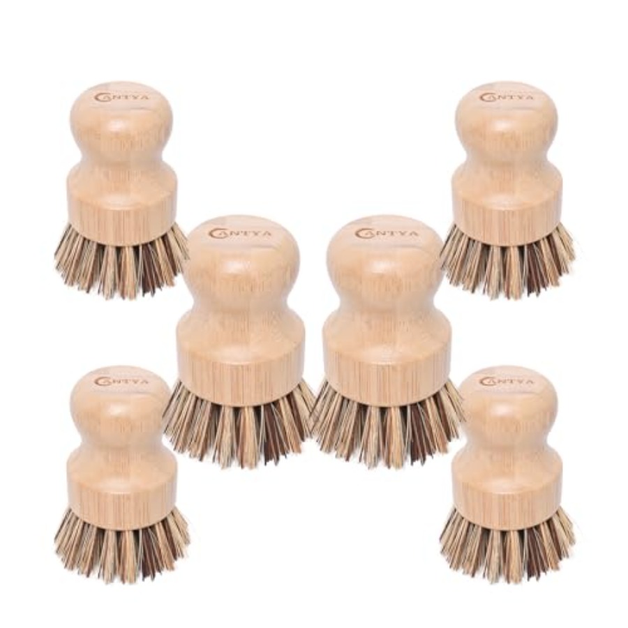 Dish Brush Bamboo - 6 Packs Bamboo Dish Scrubber -