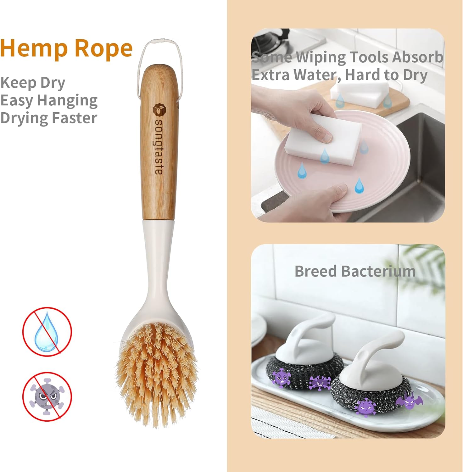 2 Pack Kitchen Dish Brush with - Dish Brush Bamboo review and price