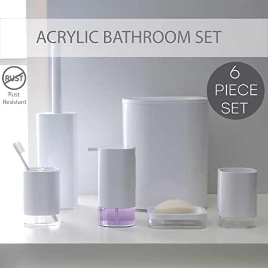 6 Pcs Acrylic Bathroom Set Toi - Dish Brush Bamboo review and price